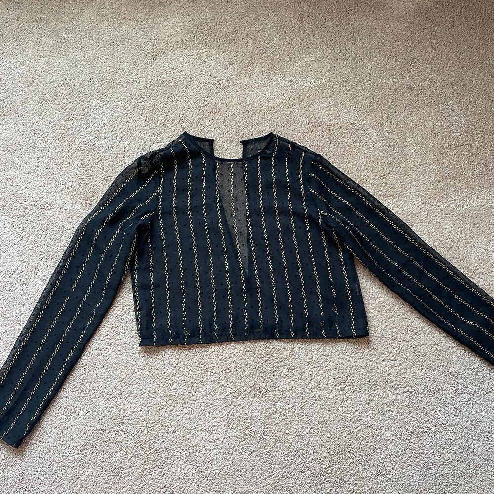 Nastygal Women's Spend the Night Long Sleeve Black Gold Mesh Top Size 4